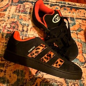 Adidas Campus Black with Orange Leopard Print Sneakers